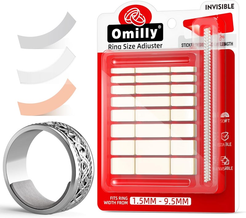 Omilly Ring Sizers for Loose Rings, 144-Pack 16 Sizes 6 Sheets, Invisible Ring Guards & Size Adjusters for Men & Women (Transparent, Grey, Nude) - Image 1